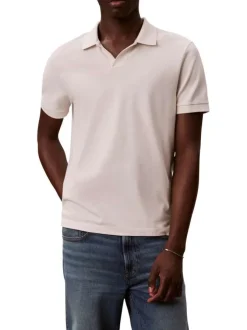 Polo en coton beige à coupe droite pourvu d'un col v bord-côte