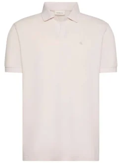 Polo en coton beige à coupe droite pourvu d'un col v bord-côte