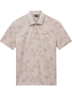 Polo en coton beige imprimé avec un col français et une coupe droite