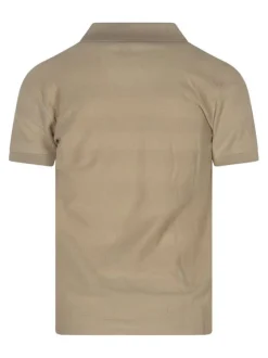 Polo en coton beige à rayures avec une coupe droite et un col à revers
