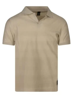 Polo en coton beige à rayures avec une coupe droite et un col à revers