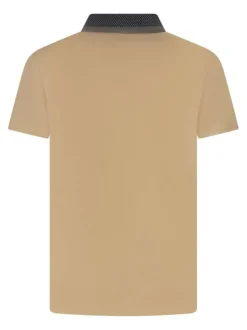 Polo en coton beige uni à coupe regular fit et à col américain avec une poche