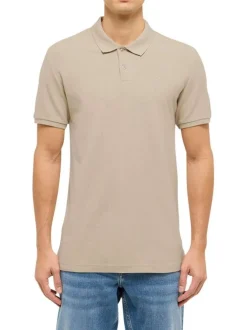 Polo en coton beige uni pourvu d'une coupe droite et d'un col boutonné