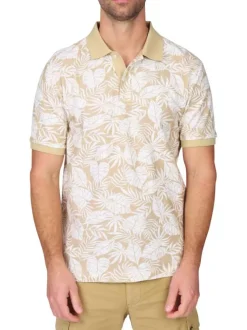 Polo en coton biologique beige à coupe droite pourvu d'un col boutonné