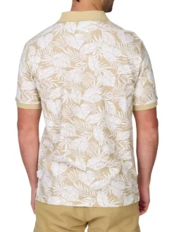 Polo en coton biologique beige à coupe droite pourvu d'un col boutonné