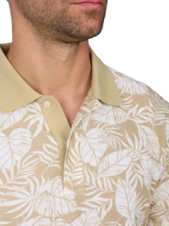 Polo en coton biologique beige à coupe droite pourvu d'un col boutonné