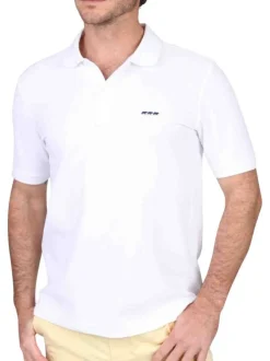 Polo en coton biologique blanc uni avec une coupe droite et un col à revers