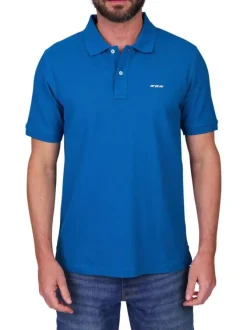 Polo en coton biologique bleu canard uni avec une coupe droite
