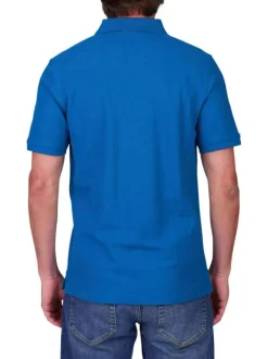 Polo en coton biologique bleu canard uni avec une coupe droite