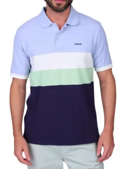 Polo en coton biologique bleu ciel à rayures avec une coupe droite