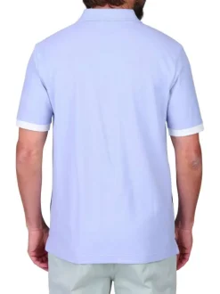 Polo en coton biologique bleu ciel à rayures avec une coupe droite