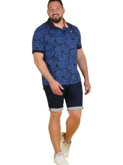 Polo en coton biologique bleu imprimé pourvu d'un col boutonné