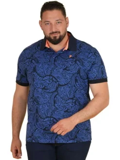 Polo en coton biologique bleu imprimé pourvu d'un col boutonné