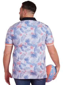 Polo en coton biologique bleu tropical pourvu d'un col boutonné