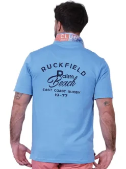 Polo en coton biologique bleu uni pourvu d'un col boutonné et d'une coupe droite