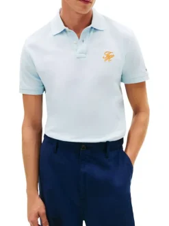 Polo en coton biologique ciel pourvu d'un col à revers boutonné