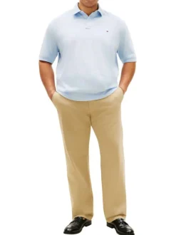 Polo en coton biologique ciel uni avec une coupe droite et un col boutonné