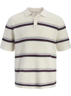 Polo en coton biologique écru à coupe droite orné d'un motif à rayures