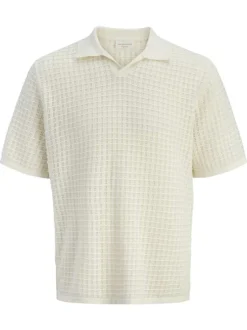 Polo en coton biologique écru à coupe droite pourvu d'un col à revers