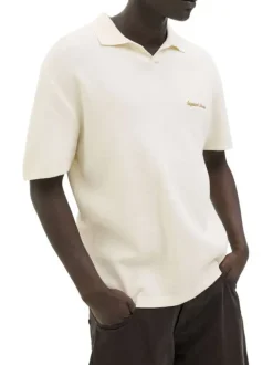 Polo en coton biologique écru à coupe droite pourvu d'un col à revers