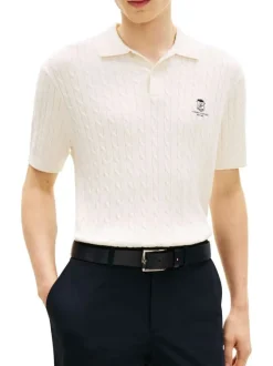Polo en coton biologique écru pourvu d'un col à revers boutonné