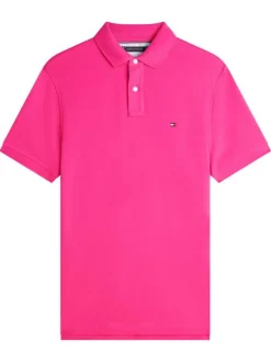 Polo en coton biologique fuchsia à coupe droite pourvu d'un col à revers