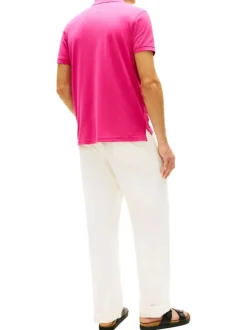 Polo en coton biologique fuchsia à coupe droite pourvu d'un col à revers