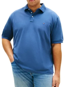 Polo en coton biologique indigo uni avec une coupe droite et un col boutonné