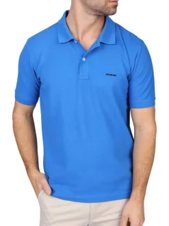Polo en coton biologique indigo uni avec une coupe droite et un col à revers