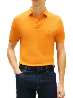Polo en coton biologique jaune à coupe droite pourvu d'un col à revers