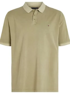 Polo en coton biologique kaki uni avec une coupe droite et un col boutonné