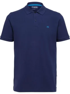 Polo en coton biologique maille piquée marine à coupe droite et col boutonné