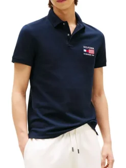 Polo en coton biologique marine avec un col à rabats boutonné