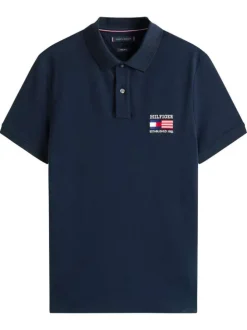 Polo en coton biologique marine avec un col à rabats boutonné