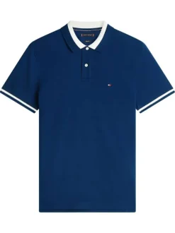 Polo en coton biologique marine à coupe droite pourvu d'un col à revers