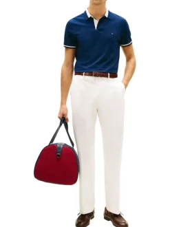 Polo en coton biologique marine à coupe droite pourvu d'un col à revers
