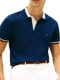 Polo en coton biologique marine à coupe droite pourvu d'un col à revers