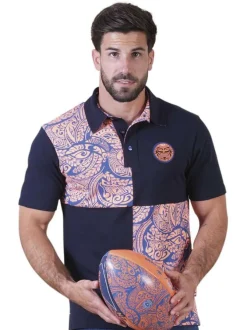 Polo en coton biologique marine à motifs pourvu d'un col boutonné