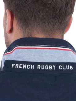 Polo en coton biologique marine rayé avec un col à revers et une coupe droite