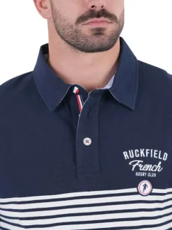 Polo en coton biologique marine rayé avec un col à revers et une coupe droite