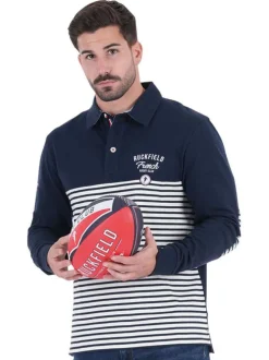 Polo en coton biologique marine rayé avec un col à revers et une coupe droite