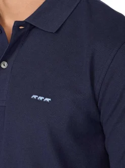Polo en coton biologique marine uni avec une coupe droite et des boutons