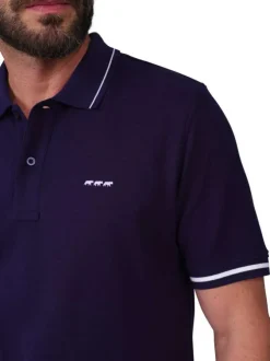 Polo en coton biologique marine uni avec une coupe droite et un col boutonné
