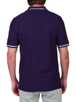 Polo en coton biologique marine uni avec une coupe droite et un col boutonné