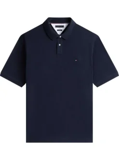 Polo en coton biologique marine uni avec une coupe droite et un col boutonné