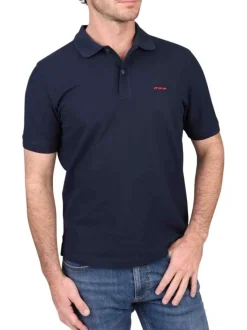 Polo en coton biologique marine uni avec une coupe droite et un col à revers