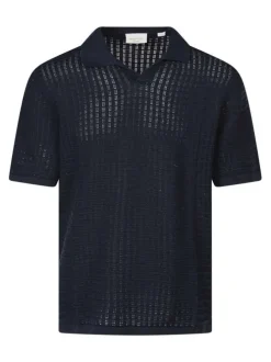 Polo en coton biologique marine uni avec une coupe droite et un col revers