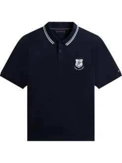 Polo en coton biologique marine uni pourvu d'un col boutonné