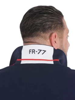 Polo en coton biologique marine uni pourvu d'un col boutonné