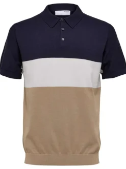 Polo en coton biologique mélangé marine à coupe droite et col boutonné